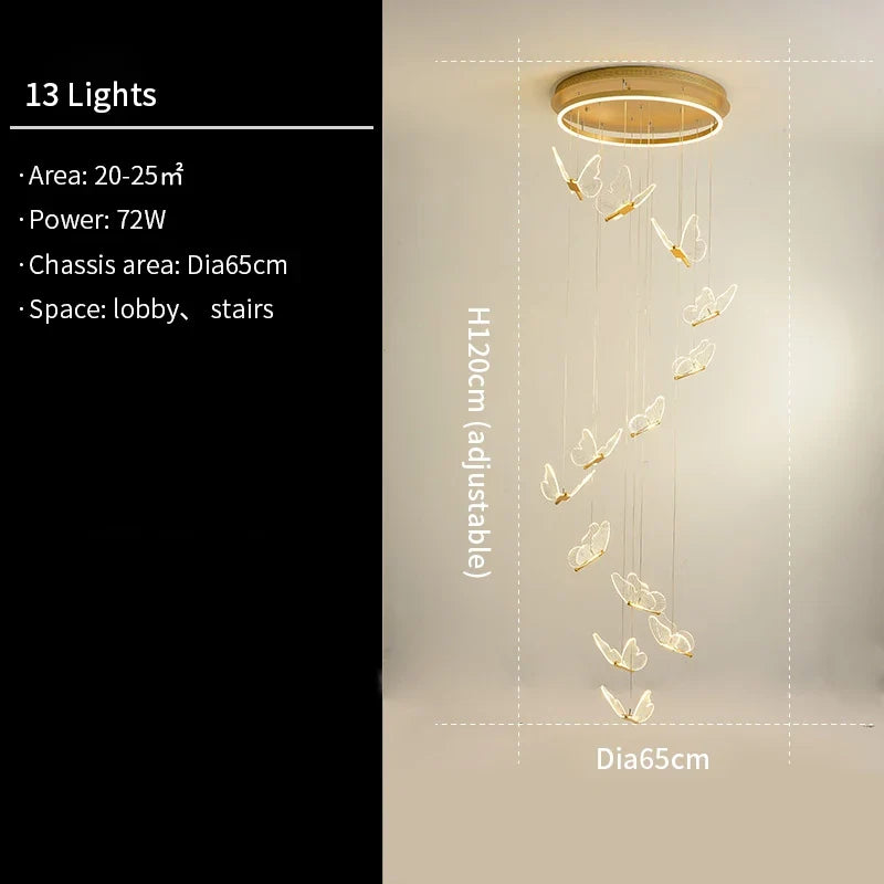 lustre d'escalier moderne acrylique forme de papillon Duplex salon salle à manger Art LED lustre d'escalier lustre en cristal