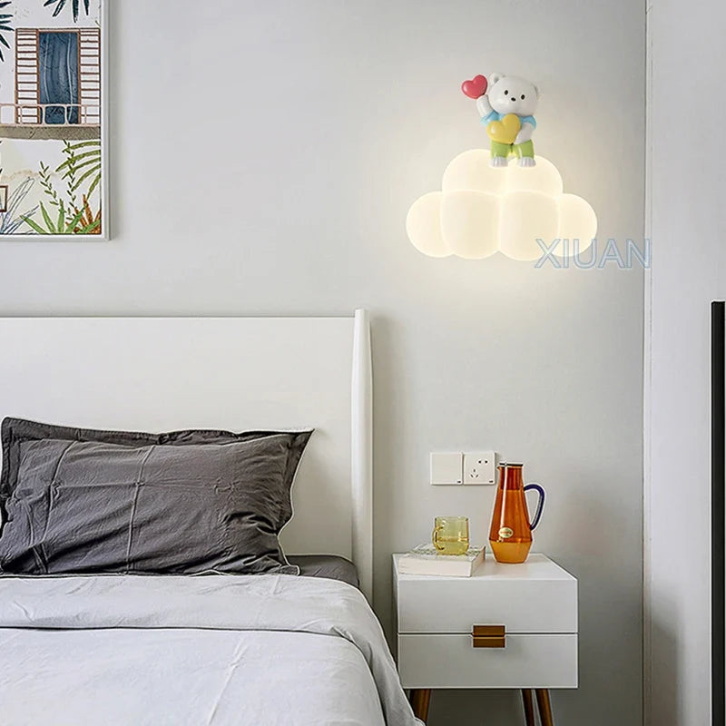 appliques murales créatives led pour enfants en forme d'ours ange lapin