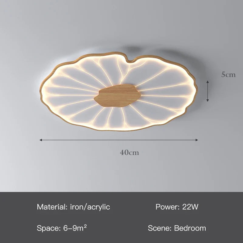 plafonnier moderne à grain de bois pour salon chambre à coucher étude crèche pour enfants conception de feuille de lotus lustre à LED en métal