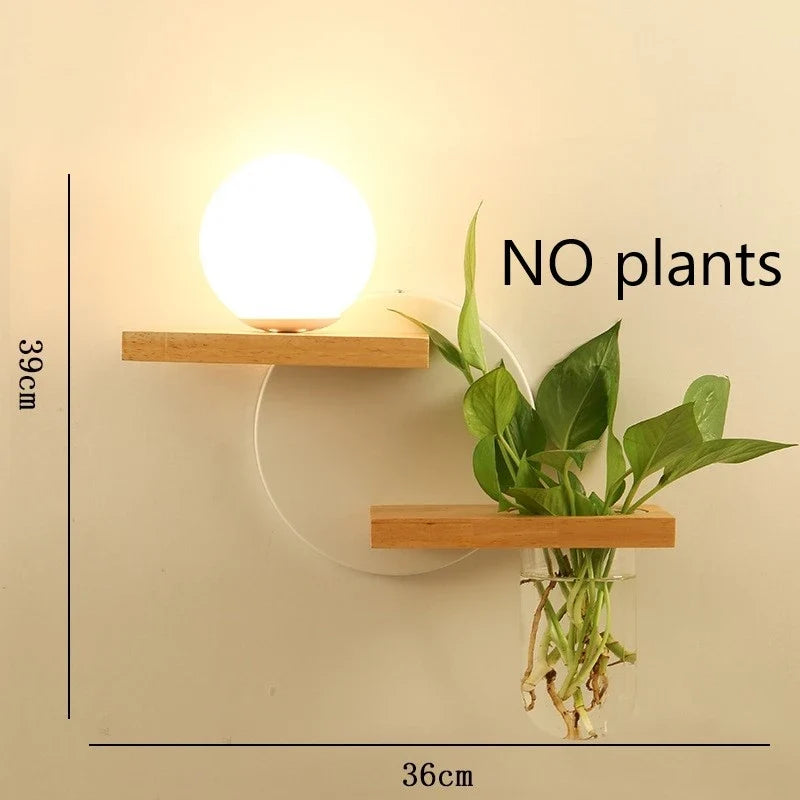 applique murale led en bois avec pot de plante nordique