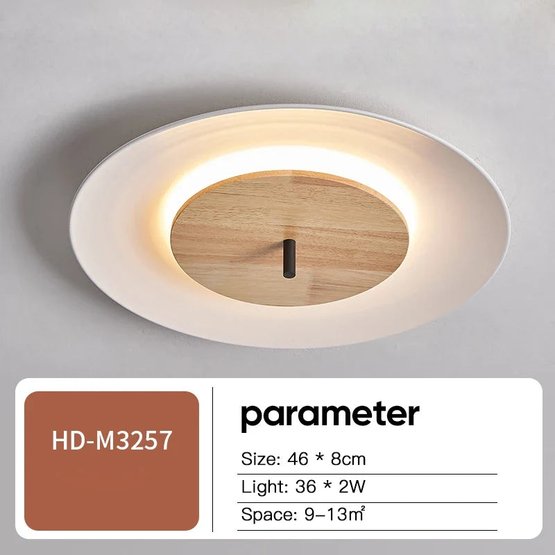 plafonnier moderne en bois avec éclairage led et télécommande