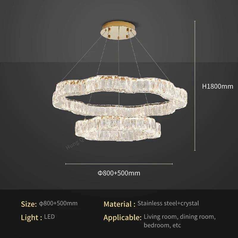 lustre moderne en cristal avec éclairage led design élégant