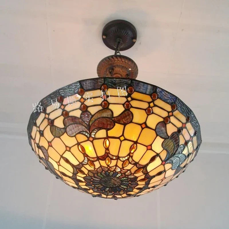 lustre en verre tiffany classique style européen pour décoration intérieure
