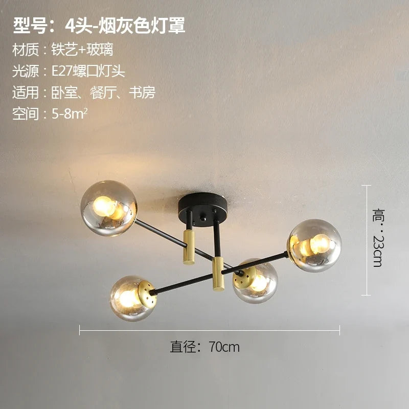lustre nordique moderne led avec boules de verre