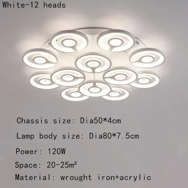 European New Multiple Heads Acrylic Led Ceiling Lamp For Bedroom Dining Room Round Iron Decoration Lighting chandeliers