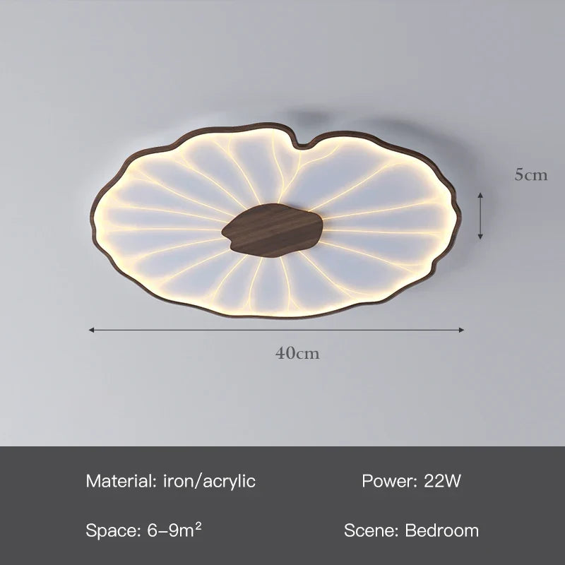 plafonnier moderne à grain de bois pour salon chambre à coucher étude crèche pour enfants conception de feuille de lotus lustre à LED en métal