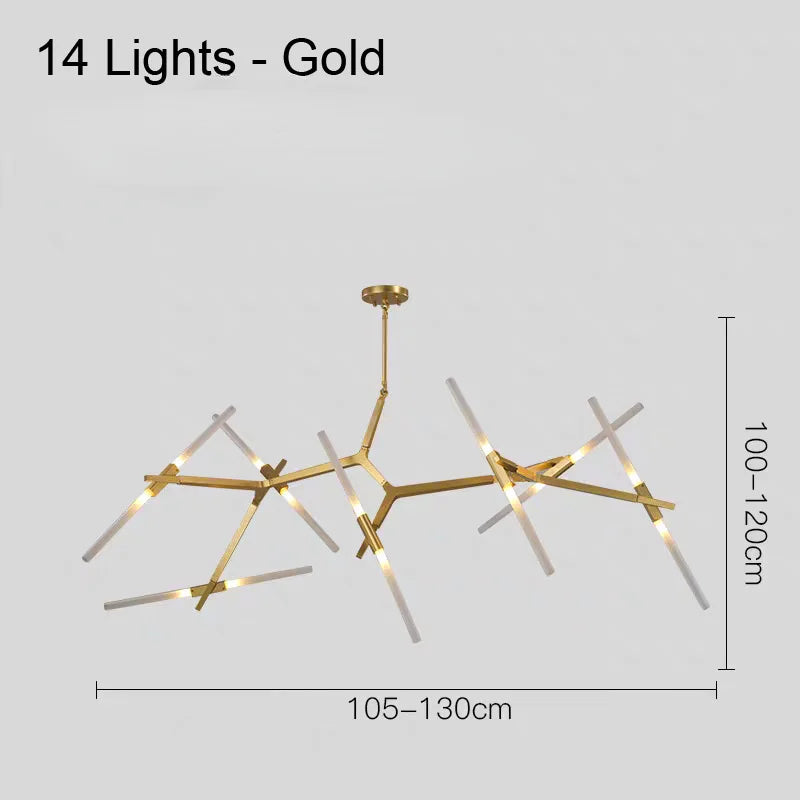 lustre moderne en verre led tube branche pour décoration suspendue