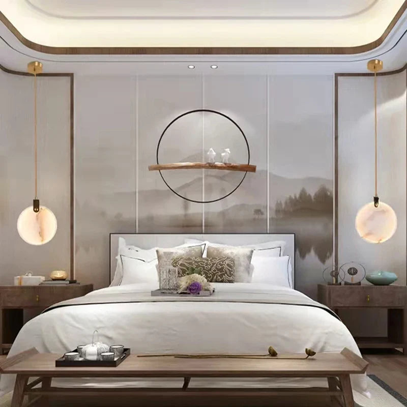lustre led en marbre naturel avec fil réglable en laiton