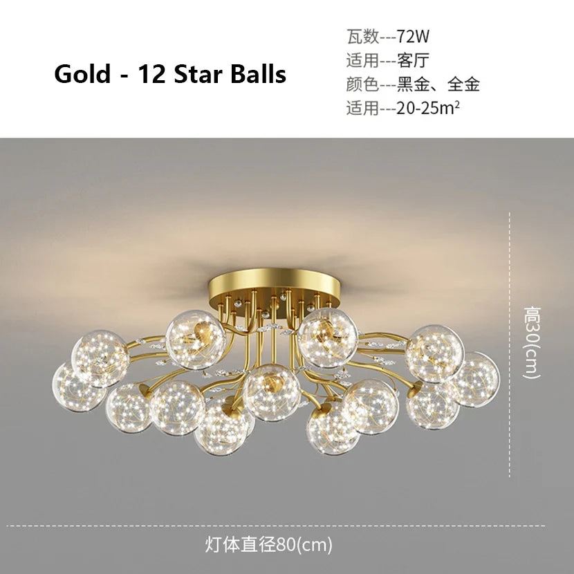 sandyha lustre led étoile avec boule de verre et cristal