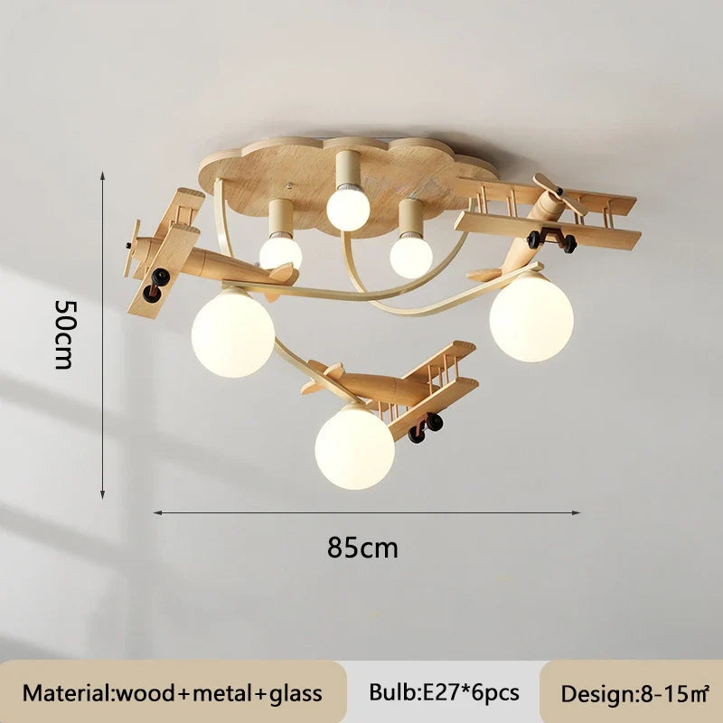 lustre en bois avion pour chambre d'enfant plafonnier led