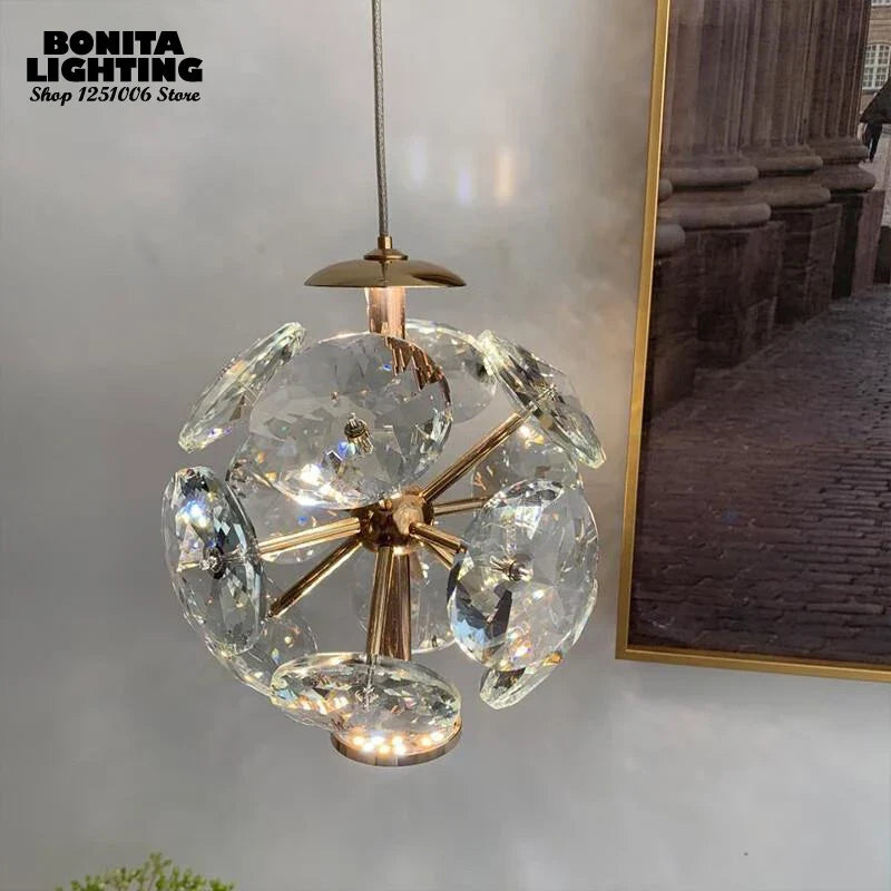 suspension moderne de luxe avec design en diamant lumineux