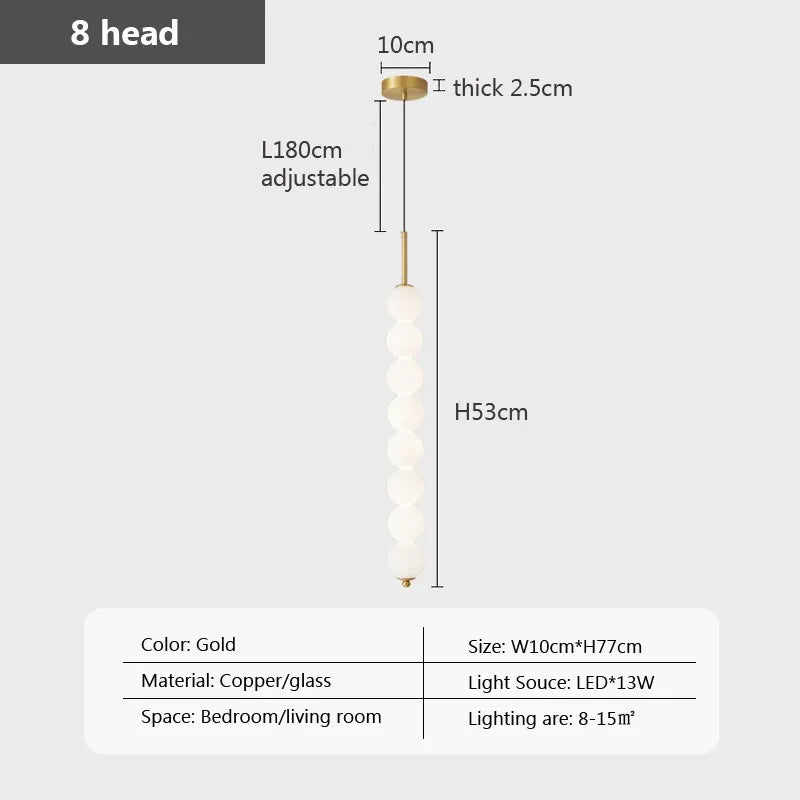 Suspension en verre nordique LED cuivre vent gourde 3-8 tête chevet suspendu décor lampe pour étude chambre salon éclairage