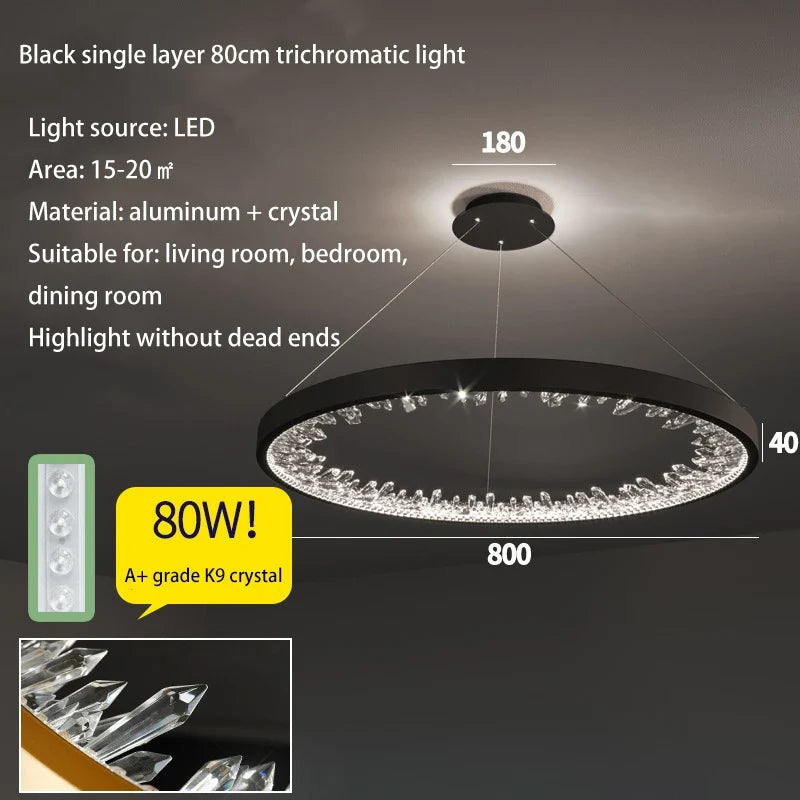 Plafonnier LED suspendu en cristal de luxe au design moderne