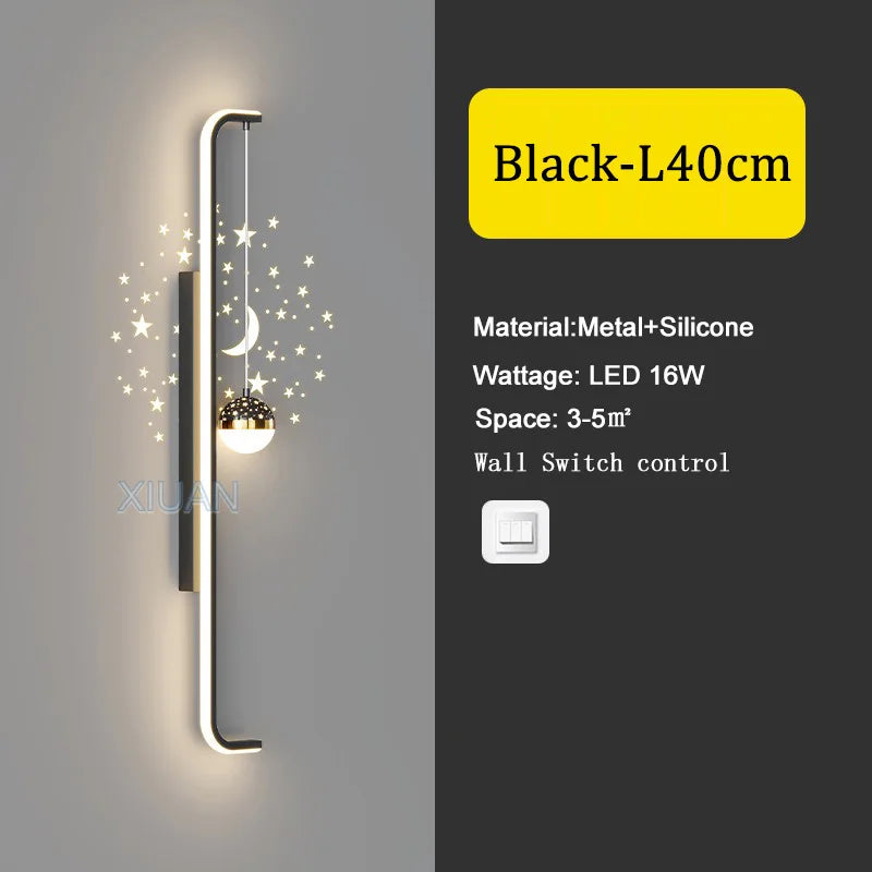 Modern Long Wall Lamps Living Room Wall Light TV Background Decorative Night Lights Black White Gold Star Projection AC 220V