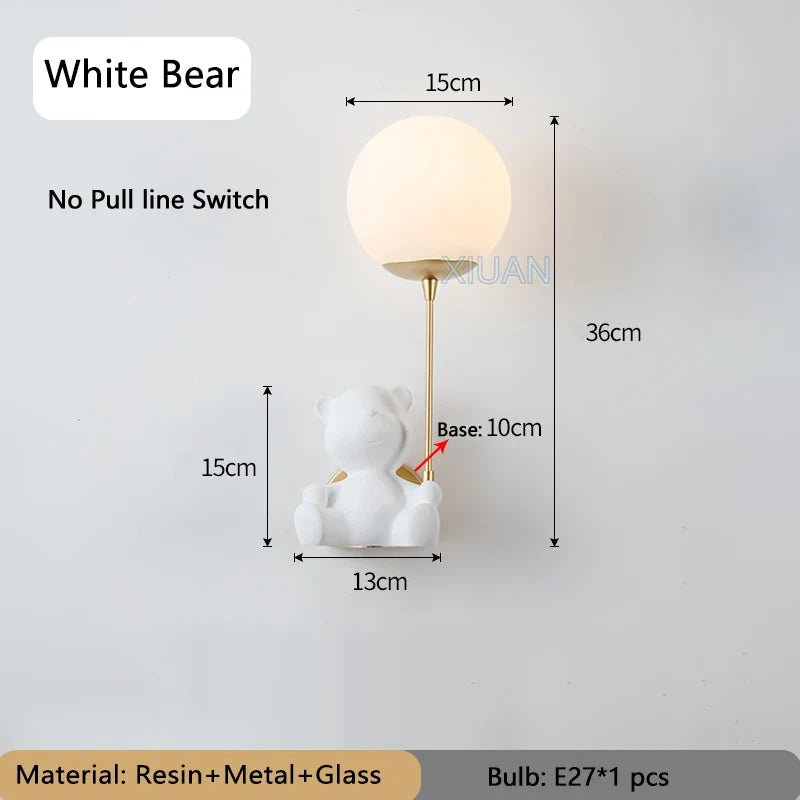 applique murale ours avec interrupteur à tirer pour enfants