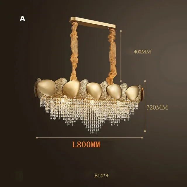 lustre moderne en cristal avec pampilles et led