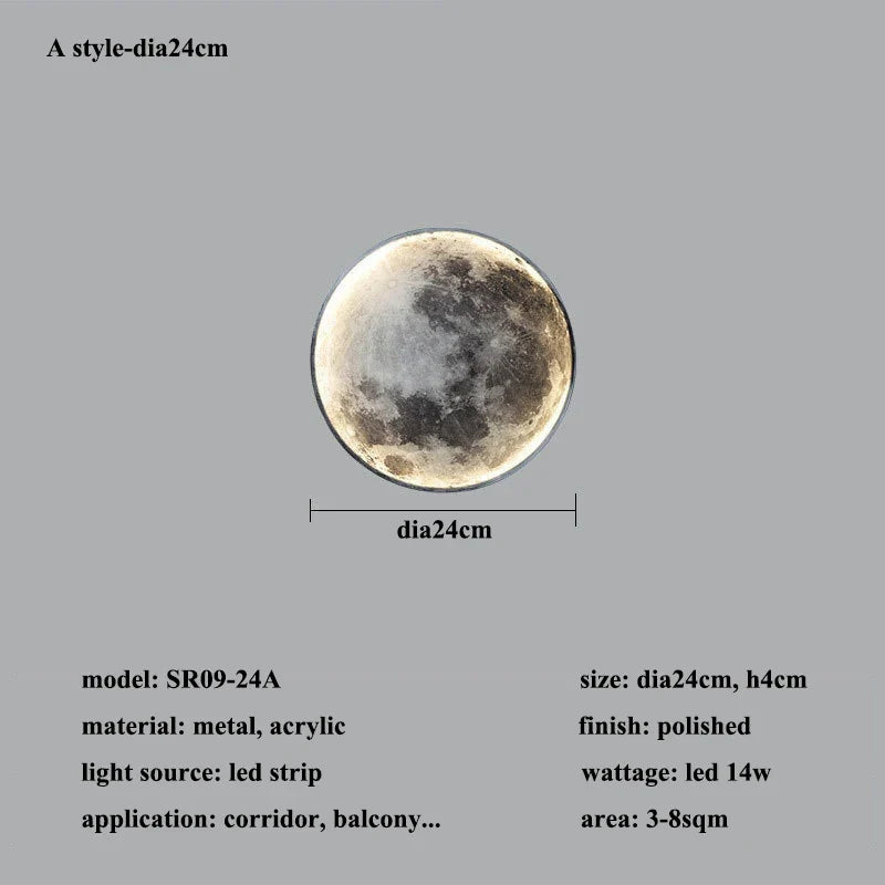 applique murale moderne en forme de lune éclairage décoratif 3D