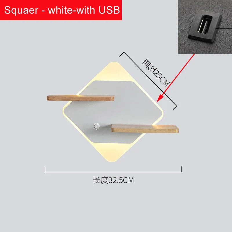 Applique murale led nordique avec étagère et chargeur usb