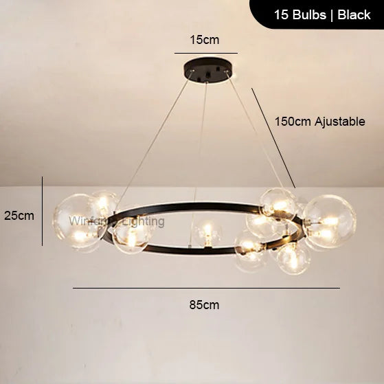 Lustre LED design doré rond à boules en verre