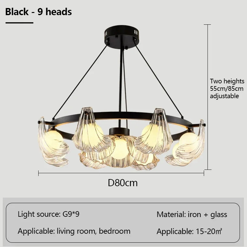 lustre de luxe en verre de coquille avec lampes led créatives