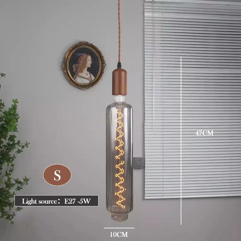 lustre en verre d'art rétro en bois massif créatif pour décoration intérieure