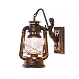 Retro Barn Lantern European Kerosene Wall Lamp Bedroom Bedside wall Lights,Wrought Iron glass Shade Restaurant Bar Aisle Sconce