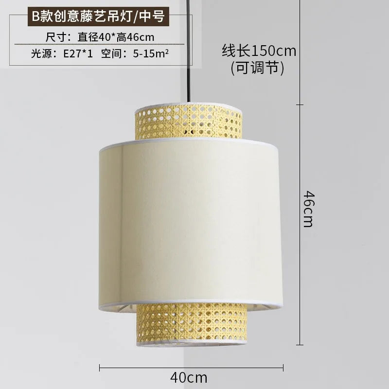 suspension en rotin tissé japonais style wabi-sabi décorative pour intérieur