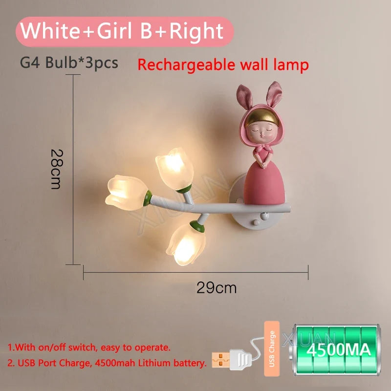 applique murale rechargeable en résine pour chambre d'enfant décorative