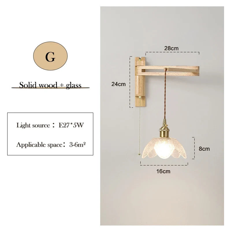 applique murale en verre bois et céramique lampe pliable à bras pivotant