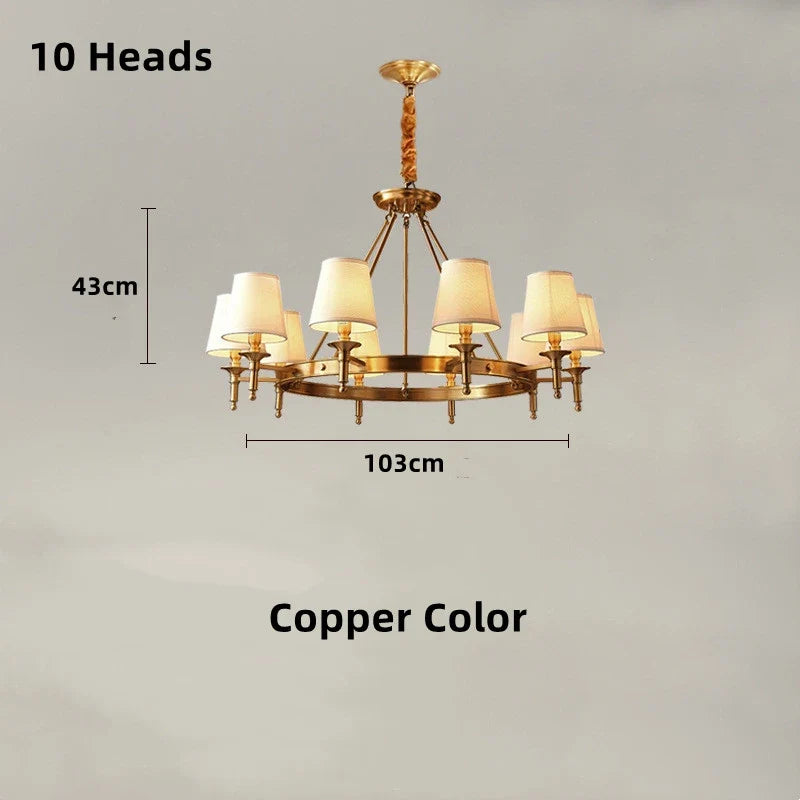 lustre classique américain en fer forgé avec abat-jour tissu
