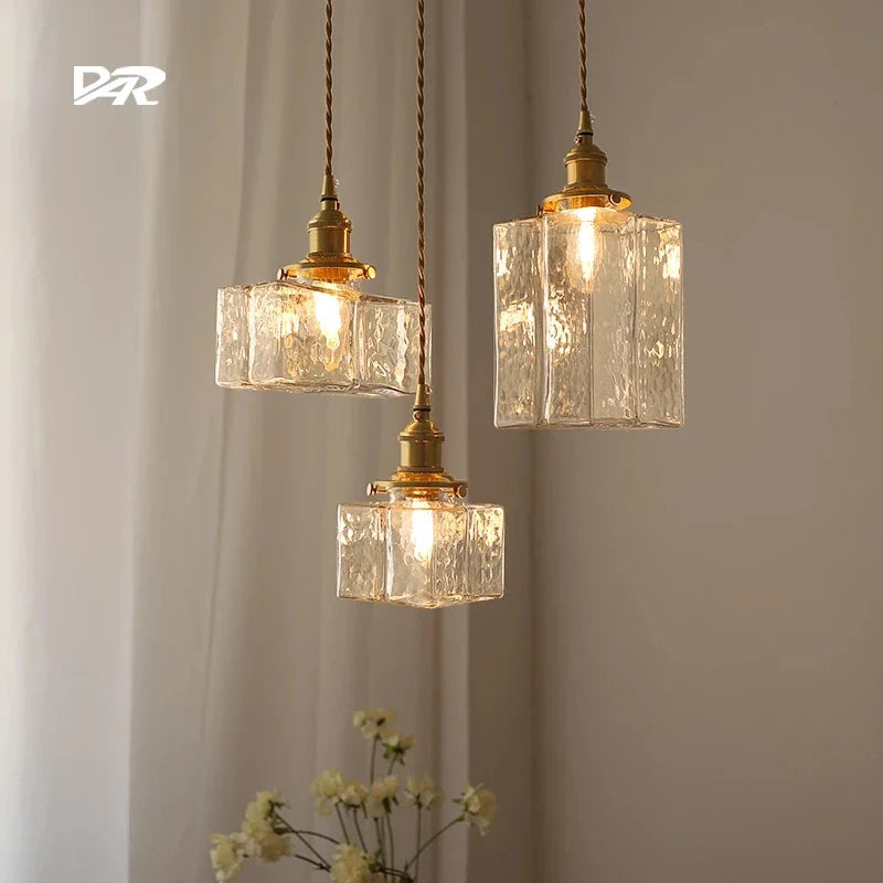 suspension rétro avec abat-jour en verre