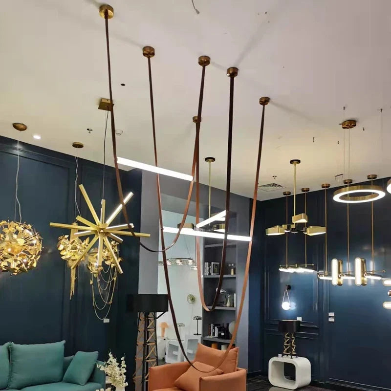 ceinture en cuir moderne avec suspension led pour décoration luminaire