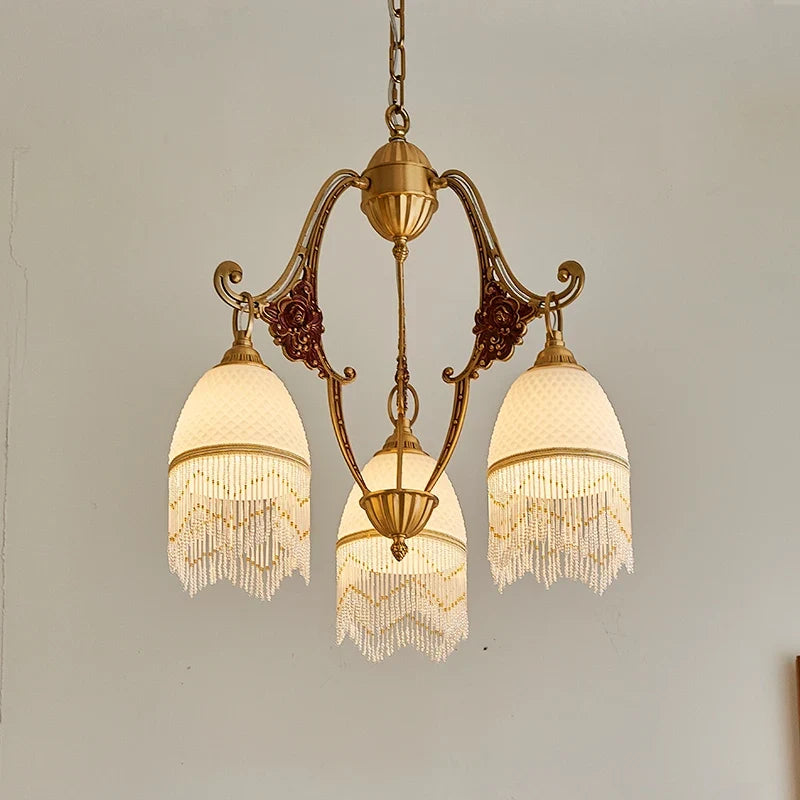 lustre rétro en cuivre avec pampilles vintage médiévales