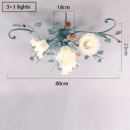 plafonnier led en fer fait main avec fleur de rose style américain coréen