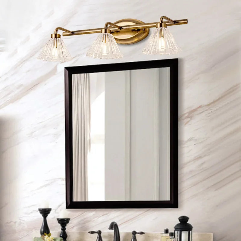 applique murale vintage led 2 ou 4 têtes abat-jour bronze clair