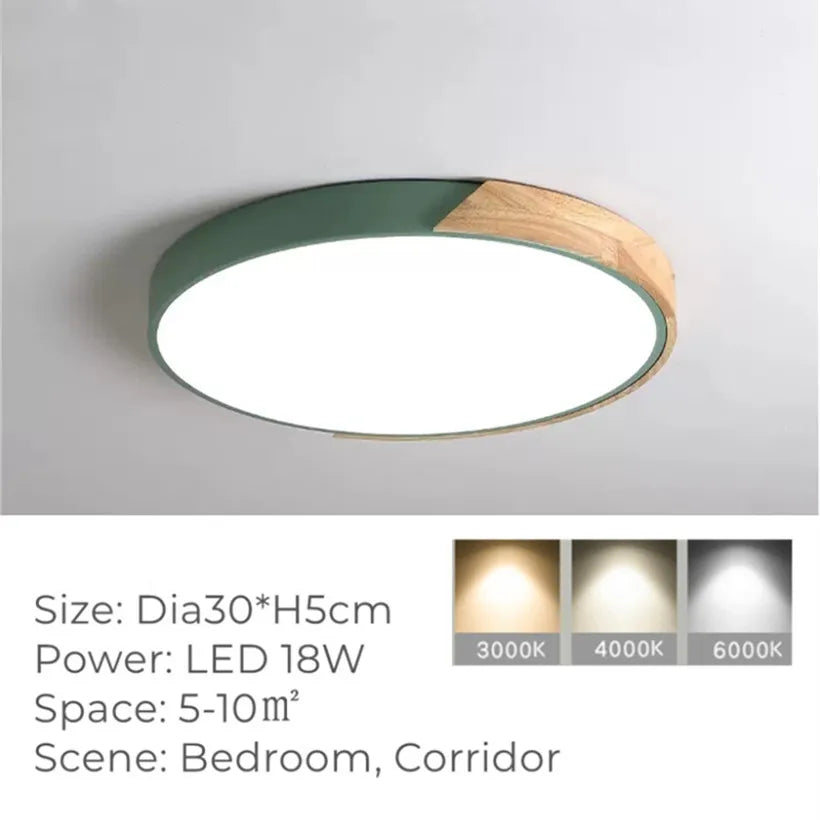 Plafonnier Led rond Ultra-fin en Grain de bois
