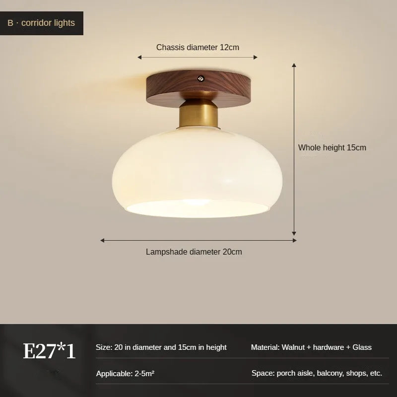 plafonnier vintage simple en verre et noyer pour éclairage domestique