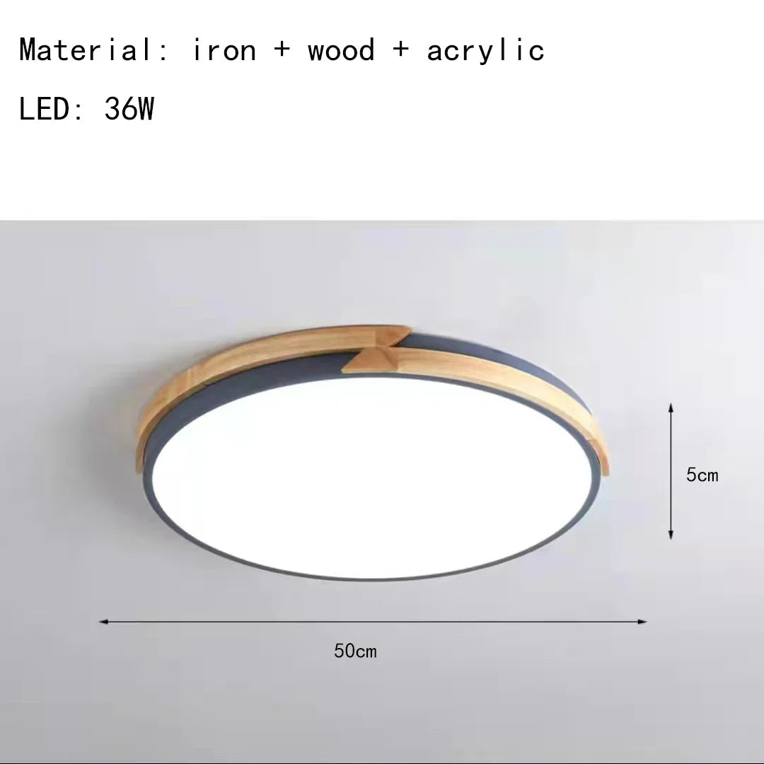 plafonnier led ultra-mince à intensité variable en bois
