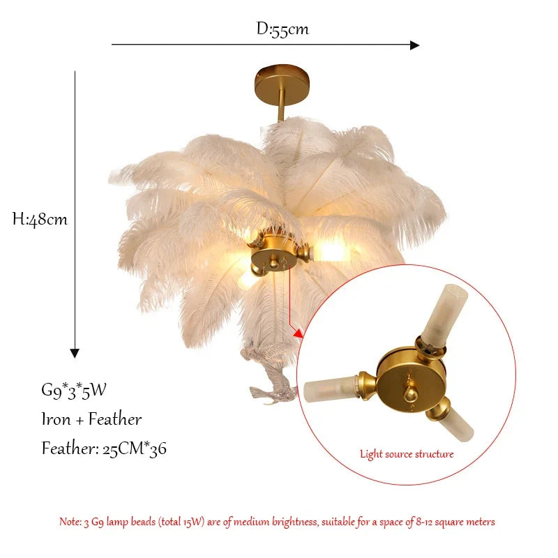 lustre led autruche plume sandyha luxe luminaire suspendu