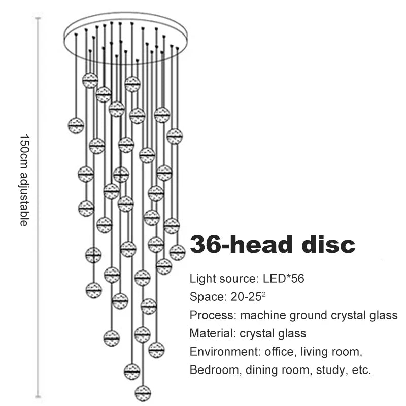 lustre en cristal moderne avec boule tournante led suspendue