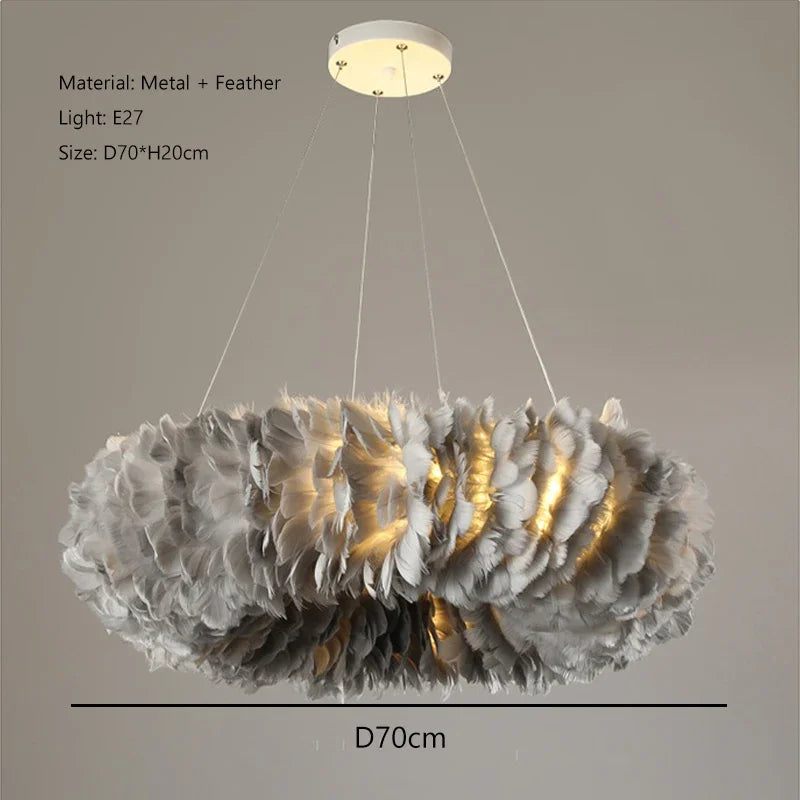 lustre nordique moderne avec plumes led pour décoration intérieure