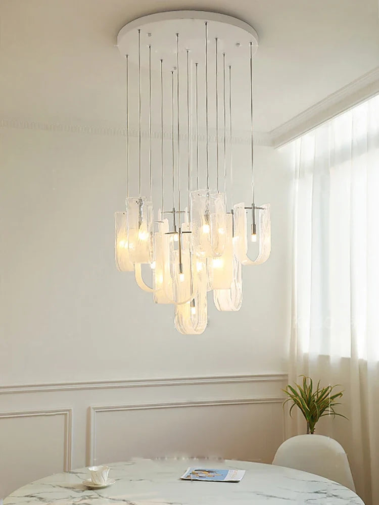 lustre moderne français en verre à brume pour salon