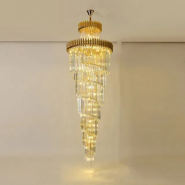lustre led spirale luxe suspension cristal pour hauts plafonds