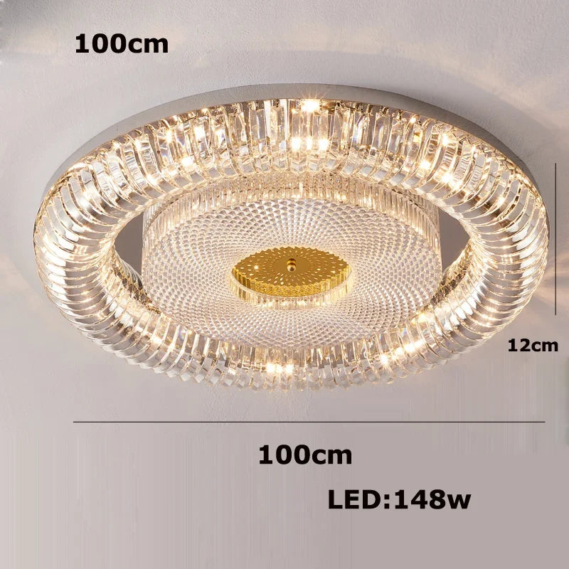 plafonnier led moderne à intensité variable en cristal doré argenté