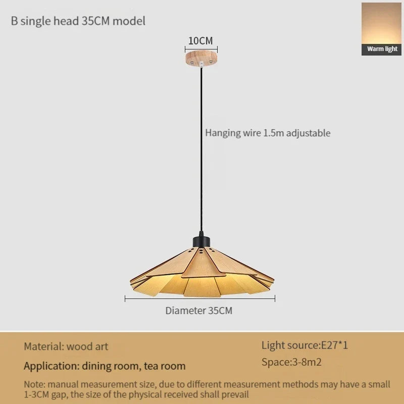 suspension en bois rétractable à bascule luminaire décoratif d'intérieur