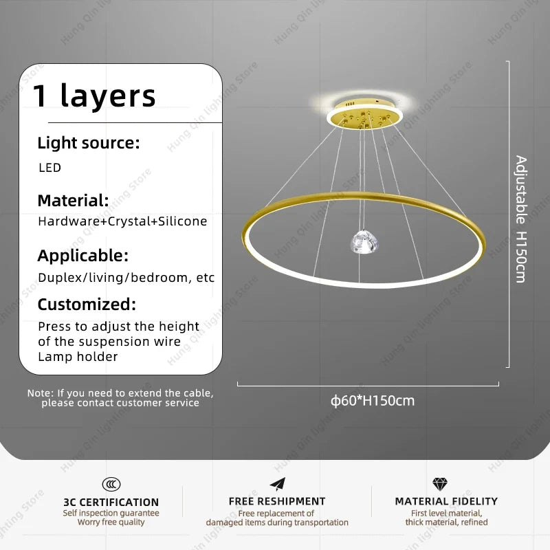 lustre moderne en cristal avec éclairage à led