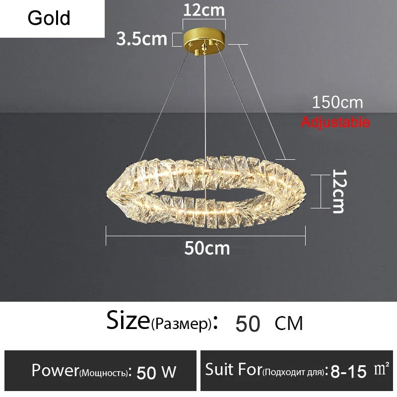 lustre Or Dimmable anneau lumière intérieur maison chambre salle à manger salon plafond moderne luxe cristal LED
