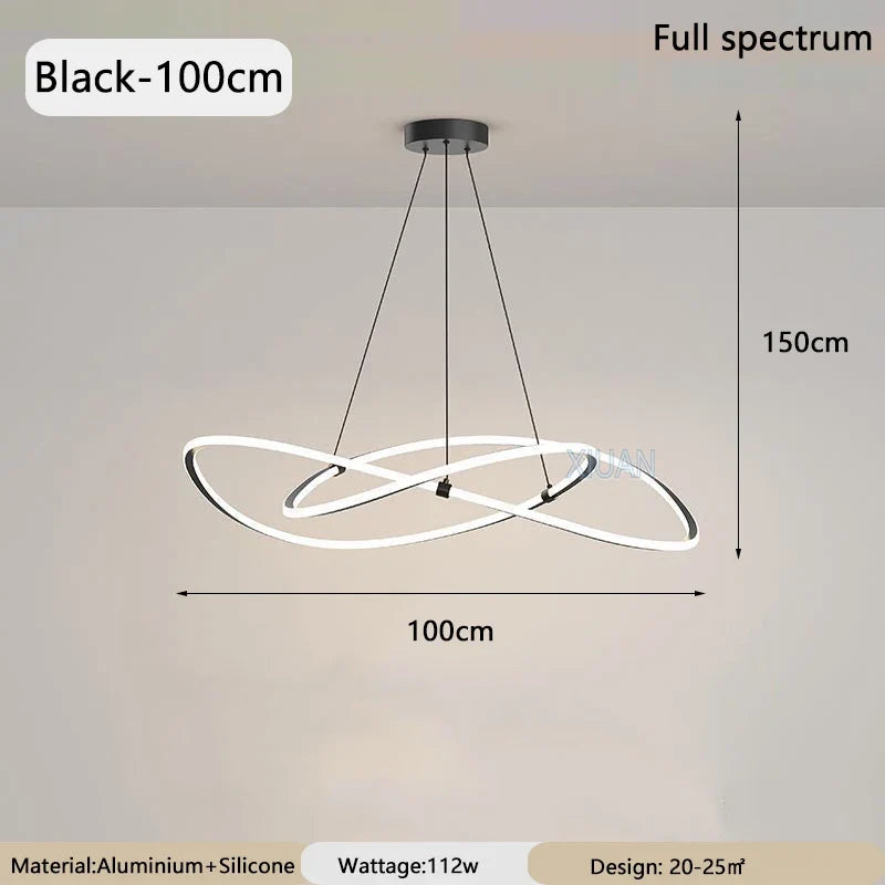 Black White Art Design Bedroom Pendant Lamps 60cm 80cm 100cm Minimalist Spiral Ring Hanging Light for Living Room Dining Room