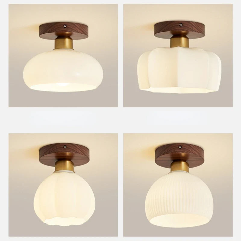 plafonnier vintage simple en verre et noyer pour éclairage domestique
