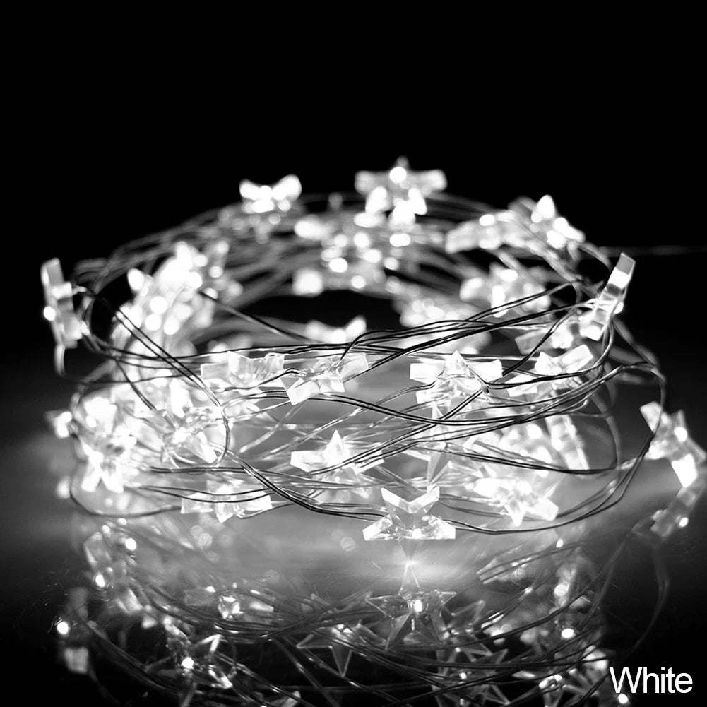 guirlande lumineuse en cuivre avec étoiles décoratives à piles